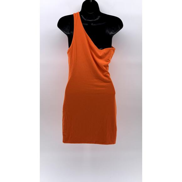 FASHION NOVA Women's Orange Cut Me In One-Shoulder Bodycon Mini Dress SZ L - Picture 2 of 8